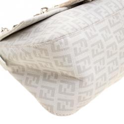 Pre Owned Fendi White Zucchino Coated Canvas Mama Forever Shoulder Bag