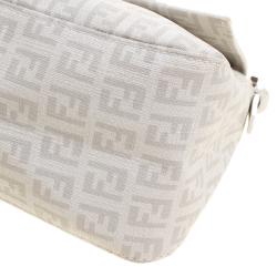 Pre Owned Fendi White Zucchino Coated Canvas Mama Forever Shoulder Bag