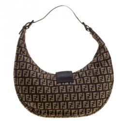 Pre Owned Fendi Tobacco Zucchino Canvas Hobo