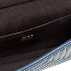 Pre Owned Fendi Stone Blue Quilted Leather Micro Double Baguette Bag