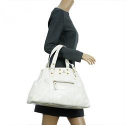 Pre Owned Fendi White Patent Leather Satchel