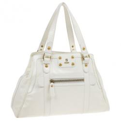 Pre Owned Fendi White Patent Leather Satchel