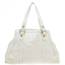 Pre Owned Fendi White Patent Leather Satchel