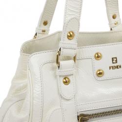 Pre Owned Fendi White Patent Leather Satchel