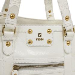 Pre Owned Fendi White Patent Leather Satchel