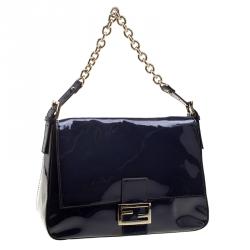 Pre Owned Fendi Navy Blue Patent Leather Mama Forever Shoulder Bag