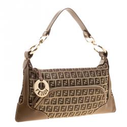 Pre Owned Fendi Brown Zucchino Canvas and Leather Front Pocket Shoulder Bag