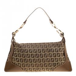 Pre Owned Fendi Brown Zucchino Canvas and Leather Front Pocket Shoulder Bag