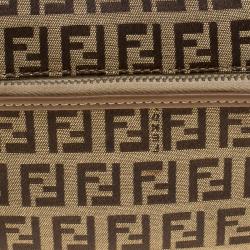 Pre Owned Fendi Brown Zucchino Canvas and Leather Front Pocket Shoulder Bag