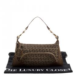 Pre Owned Fendi Brown Zucchino Canvas and Leather Front Pocket Shoulder Bag