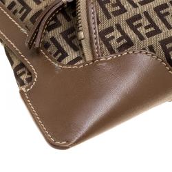 Pre Owned Fendi Brown Zucchino Canvas and Leather Front Pocket Shoulder Bag