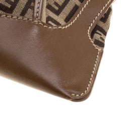 Pre Owned Fendi Brown Zucchino Canvas and Leather Front Pocket Shoulder Bag