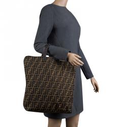 Pre Owned Fendi Zucca Canvas Vertical Shopper Tote