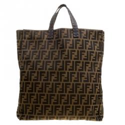 Pre Owned Fendi Zucca Canvas Vertical Shopper Tote