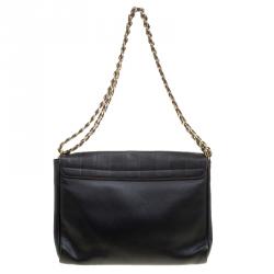 Pre Owned Fendi Black Leather Pequin Tonal Strip Shoulder Bag