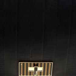 Pre Owned Fendi Black Leather Pequin Tonal Strip Shoulder Bag