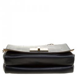 Pre Owned Fendi Black Leather Pequin Tonal Strip Shoulder Bag