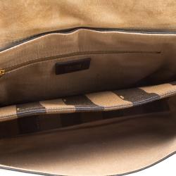 Pre Owned Fendi Black Leather Pequin Tonal Strip Shoulder Bag