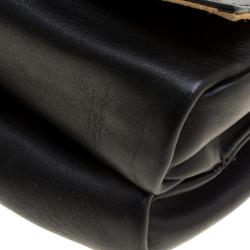 Pre Owned Fendi Black Leather Pequin Tonal Strip Shoulder Bag