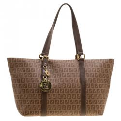 Pre Owned Fendi Brown Zucchino Coated Canvas Superstar Shopping Tote
