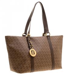 Pre Owned Fendi Brown Zucchino Coated Canvas Superstar Shopping Tote