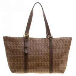 Pre Owned Fendi Brown Zucchino Coated Canvas Superstar Shopping Tote