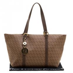 Pre Owned Fendi Brown Zucchino Coated Canvas Superstar Shopping Tote