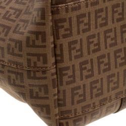 Pre Owned Fendi Brown Zucchino Coated Canvas Superstar Shopping Tote