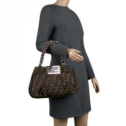 Pre Owned Fendi Tobacco Zucca Canvas Small Mia Shoulder Bag