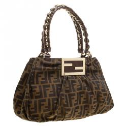 Pre Owned Fendi Tobacco Zucca Canvas Small Mia Shoulder Bag