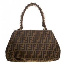 Pre Owned Fendi Tobacco Zucca Canvas Small Mia Shoulder Bag
