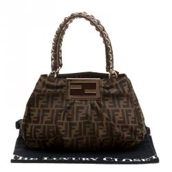 Pre Owned Fendi Tobacco Zucca Canvas Small Mia Shoulder Bag