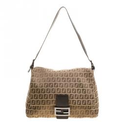 Pre Owned Fendi Tobacco Zucchino Canvas Mama Forever Shoulder Bag