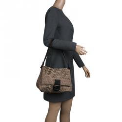 Pre Owned Fendi Tobacco Zucchino Canvas Mama Forever Shoulder Bag
