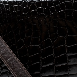 Pre Owned Fendi Dark Brown Crocodile and Leather Vintage Flap Shoulder Bag