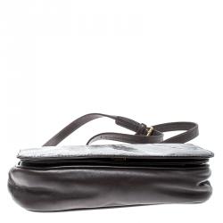 Pre Owned Fendi Dark Brown Crocodile and Leather Vintage Flap Shoulder Bag