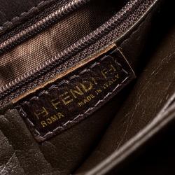 Pre Owned Fendi Dark Brown Crocodile and Leather Vintage Flap Shoulder Bag