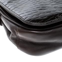 Pre Owned Fendi Dark Brown Crocodile and Leather Vintage Flap Shoulder Bag