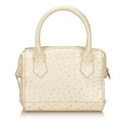Pre Owned Fendi Ivory Ostrich Embossed Leather Satchel Bag