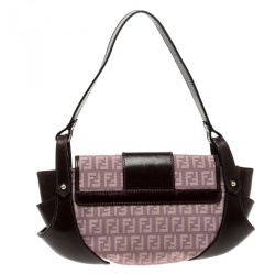Pre Owned Fendi Purple/Brown Zucchino Canvas and Leather Shoulder Bag