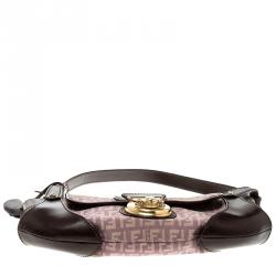 Pre Owned Fendi Purple/Brown Zucchino Canvas and Leather Shoulder Bag