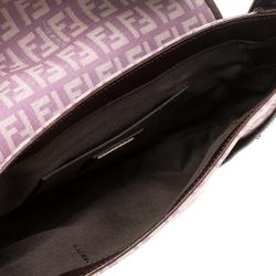 Pre Owned Fendi Purple/Brown Zucchino Canvas and Leather Shoulder Bag