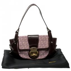 Pre Owned Fendi Purple/Brown Zucchino Canvas and Leather Shoulder Bag