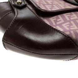 Pre Owned Fendi Purple/Brown Zucchino Canvas and Leather Shoulder Bag