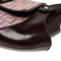 Pre Owned Fendi Purple/Brown Zucchino Canvas and Leather Shoulder Bag
