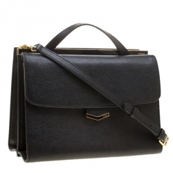 Pre Owned Fendi Dark Grey Textured Leather Small Demi Jour Shoulder Bag