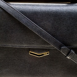 Pre Owned Fendi Dark Grey Textured Leather Small Demi Jour Shoulder Bag