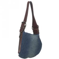 Pre Owned Fendi Two Tone Denim/Leather Oyster Bag