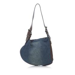 Pre Owned Fendi Two Tone Denim/Leather Oyster Bag