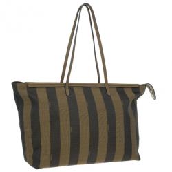 Pre Owned Fendi Brown Canvas Pequin Roll Tote